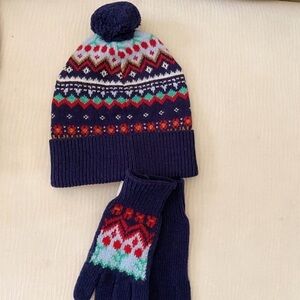 NWT CrewCuts girls navy fair isle hat & gloves 2pc set size 8 10 years